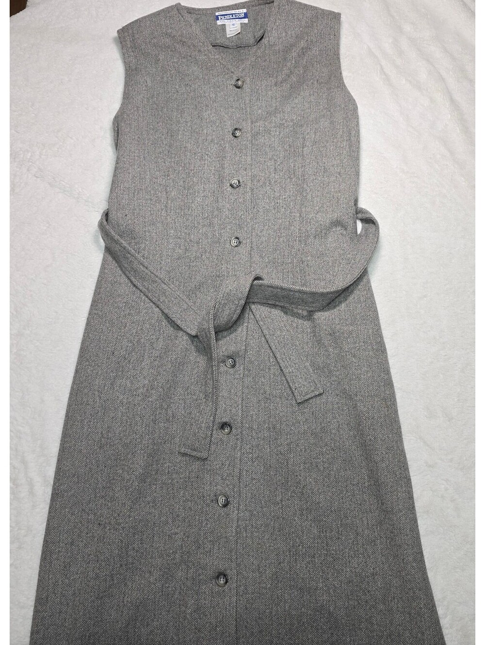 Vtg 80s Pendleton Virgin Wool Sleeveless Button Front Belted Dress Vest Gray M